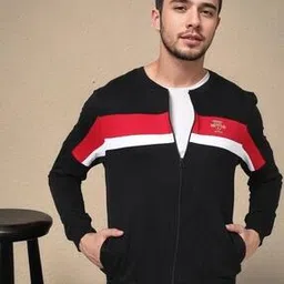 the indian garage co Slim Fit Zip-Front Sweatshirt with Contrast Stripes-picture-10