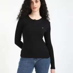 tommy hilfiger Women Ribbed Slim Fit Round-Neck T-Shirt-picture-40