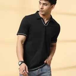 Men Regular Fit Polo T-Shirt with Contrast Piping-image-0