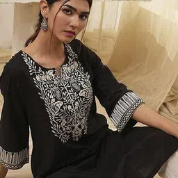 Women Embroidered Cotton Straight Kurta-image-28