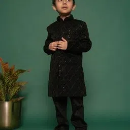 vastramay Boys Embroidered Sherwani Set with Full Sleeves-picture-12