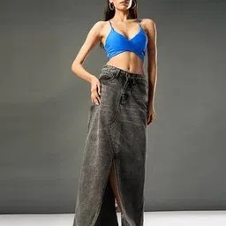 freakins Women Straight Denim Skirt with Front-Slit-picture-15