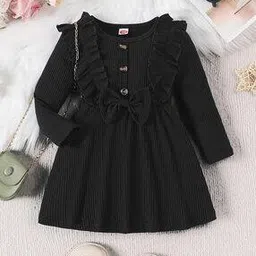 pixie n prince Girls Ribbed Fit & Flare Dress with Ruffles-picture-18