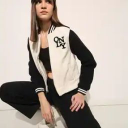 only Women Typographic Print Loose Fit Bomber Jacket-picture-1