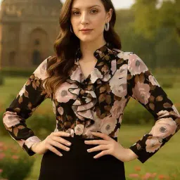 leia Women Floral Print Regular Fit Top with Ruffled Details image 1