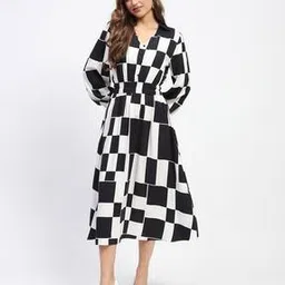 madame Women Checked Fit & Flare Dress-picture-40