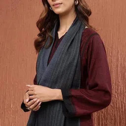 fabindia Women Striped Muffler with Tassles image 1