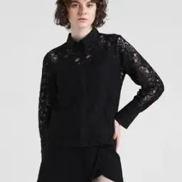 only Women Lace Slim Fit Shirt with Spread Collar-picture-28