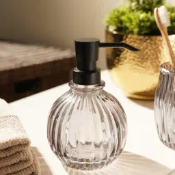 pure home and living Ribbed Glass Soap Dispenser image 1