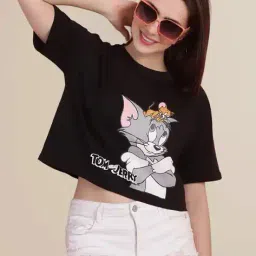 fabflee x ag Women Tom & Jerry Print Regular Fit Crew-Neck Crop T-Shirt image 1