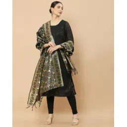 soch Floral Woven Dupatta with Tassels-picture-13