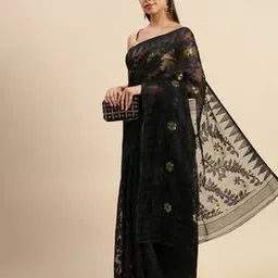 indie picks Leaf Woven Dhakai Jamdhani Bengal Tant Cotton Saree-picture-33