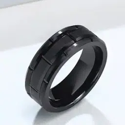 oomph Men Brick Pattern Stainless Steel Band Ring-picture-33