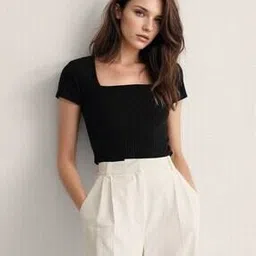 mwb Women Ribbed Relaxed Fit Square-Neck Top-picture-45