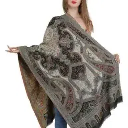 exotic india Women Paisley Woven Pure Wool Stole with Frayed Hem-picture-19