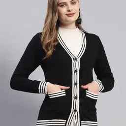 monte carlo Women V-Neck Cardigan with Ribbed Hem-picture-35