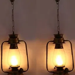 Afast Vintage Kerosene Lantern Electricity Hanging Lamp Light, LED compatible, Gold & Clear, Pack Of 2 Lamps Hanging Lights-picture-23