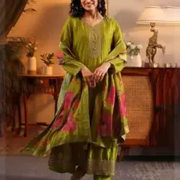 Women Floral Print Anarkali Kurta Suit Set-image-0