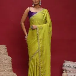 Women Embroidered Saree with Cutout Border-image-12