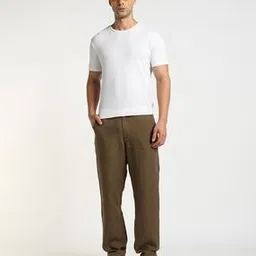 Men Regular Fit Flat-Front Linen Trousers-image-0
