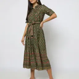 fusion Printed Shirt Dress with Fabric Belt-picture-17