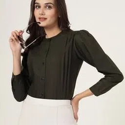 style quotient Women Regular Fit Pleated-Front Shirt with Puff Sleeves-picture-15