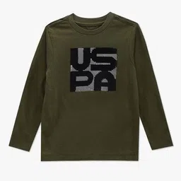 u.s. polo assn. Boys Brand Embellished Regular Fit Cotton Crew-Neck T-Shirt image 1
