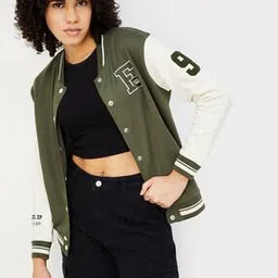 max Women Typographic Print Regular Fit Bomber Jacket-picture-13