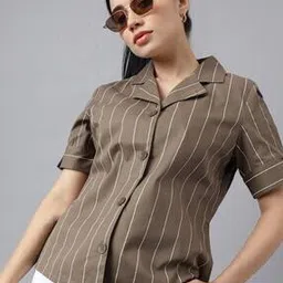 hancock Women Striped Regular Fit Shirt with Cuban Collar-picture-20