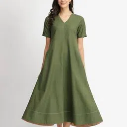 pink fort Women Midi Linen Blend A-Line Dress-picture-36