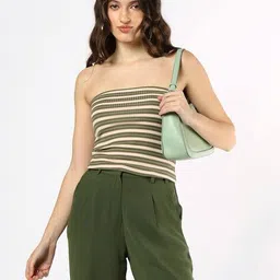 buda jeans co Women Striped Off-Shoulder Fitted Top image 1