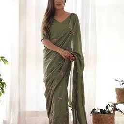 saree mall Women Embroidered Saree with Blouse Piece-picture-50