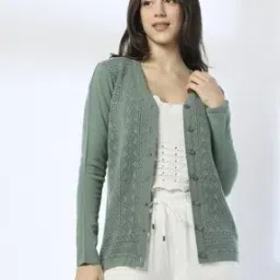 avaasa mix n' match Women V-Neck Drop Needle Lurex Cardigan-picture-43