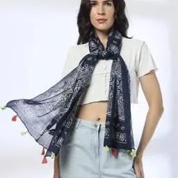 Women Paisley Print Scarf with Tassels-image-77