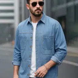 Men Oversized Fit Spread-Collar Shirt-image-22