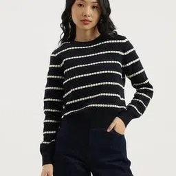 united colors of benetton Women Striped Round-Neck Cotton Pullover-picture-12