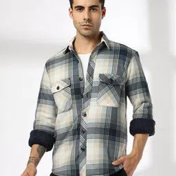 john players jeans Men Checked Slim Fit Shacket with Flap Pockets-picture-49