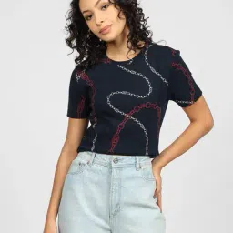 tommy hilfiger Women Printed Slim Fit Round-Neck T-Shirt image 1