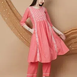 melange by lifestyle Women Embroidered Flared Kurta with Salwar & Dupatta Set-picture-34