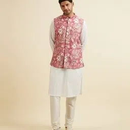 manyavar Men Floral Pattern Nehru Jacket with Button-Closure-picture-49