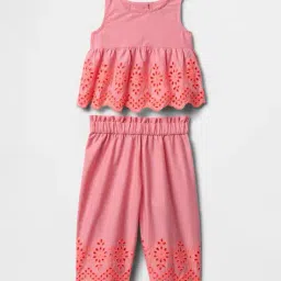 gap kids Girls Schiffli Embroidered Round-Neck Top with Pants Set image 1