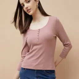 fame forever by lifestyle Women Ribbed Henley-Neck T-Shirt image 1