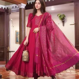 gosriki Women Floral Print Flared Kurta Suit Set image 1