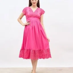 styli Women Schiffli V-Neck A-Line Midi Dress-picture-13