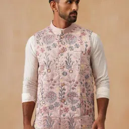 jompers Floral Embroidered Silk Blend Nehru Jacket image 1