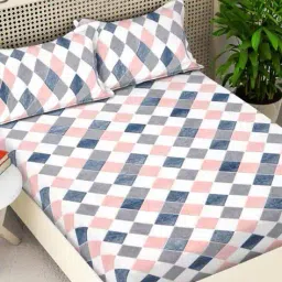 fabinaliv 300 TC Geometric Print King Size Bedsheet with Pillow Covers image 1