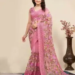 nyrika Women Floral Embroidery Net Saree with Blouse Piece -picture-27