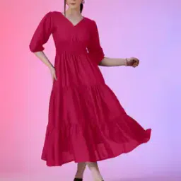 jash creation Women Fit & Flare Dress with Puff Sleeves-picture-43