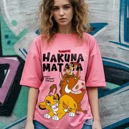 bewakoof Women's Disney Hakuna Matata No Worries Graphic Printed Oversized T-shirt-picture-14