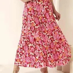 Women Floral Print Pleated A-Line Skirt-image-41